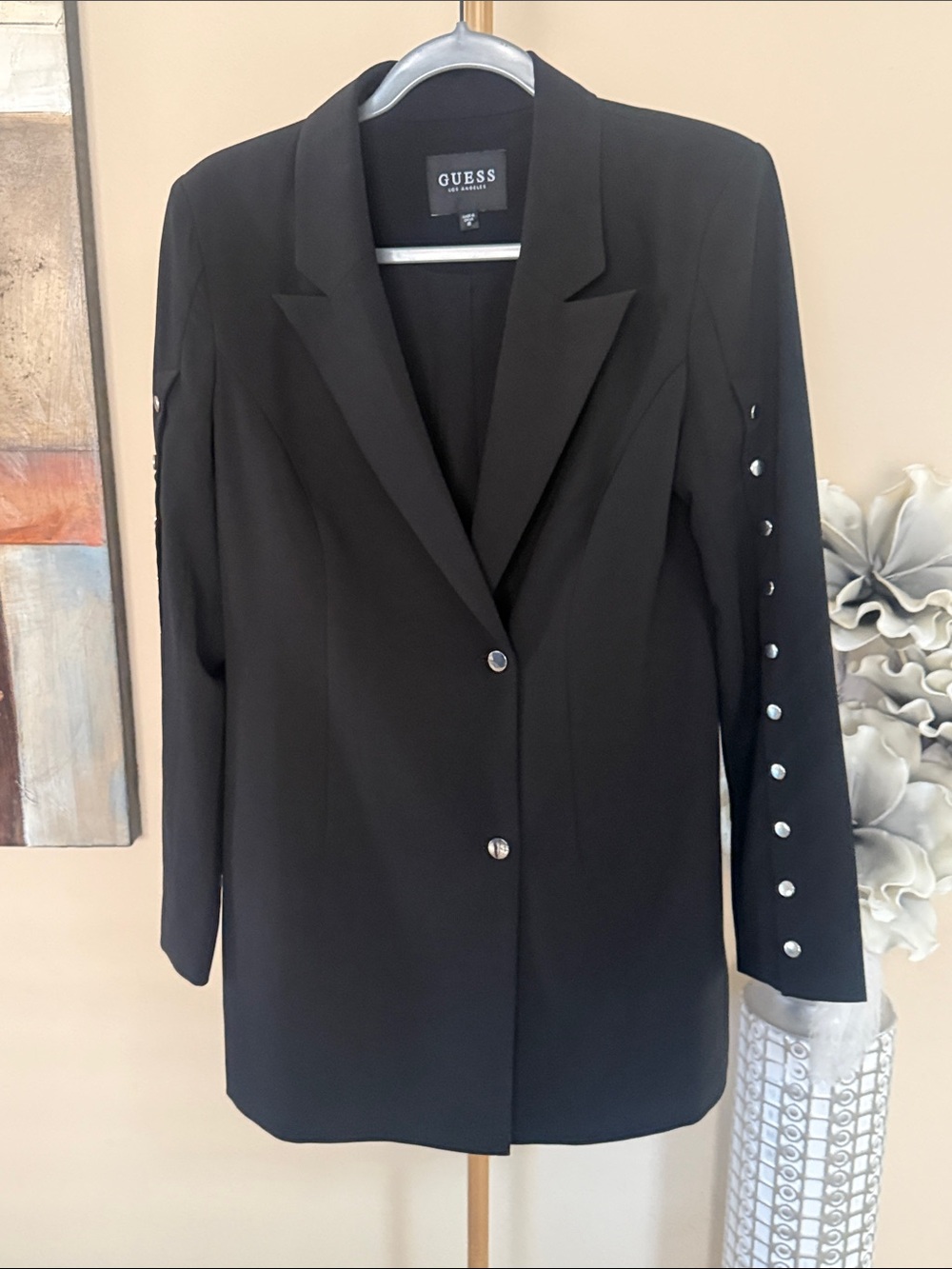 GUESS Black Longline Button-Trim Blazer